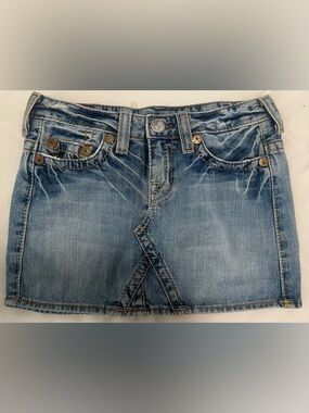 VINTAGE TRUE RELIGION Denim Mini Skirt BOBBY BIG T Authentic Y2K